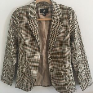 H&M women's plaid blazer with brown elbow pads